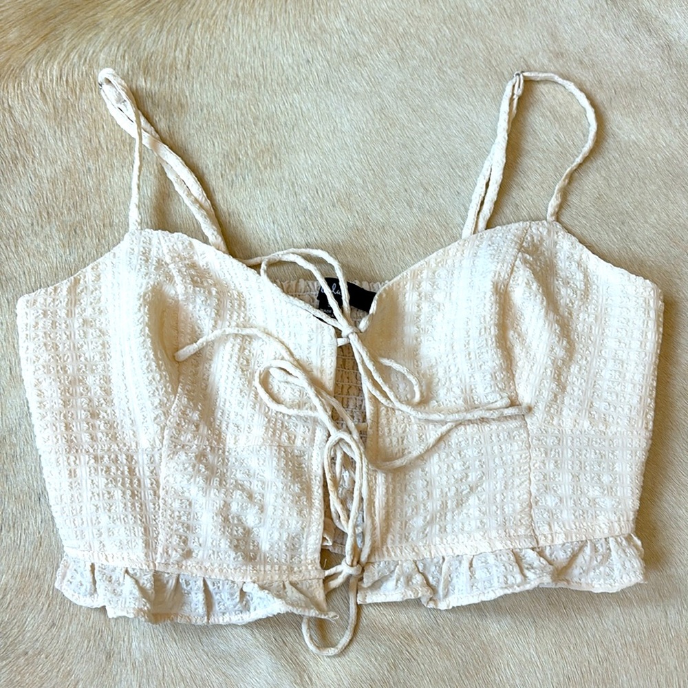 Adorable Front Tie Crop Top in Cream